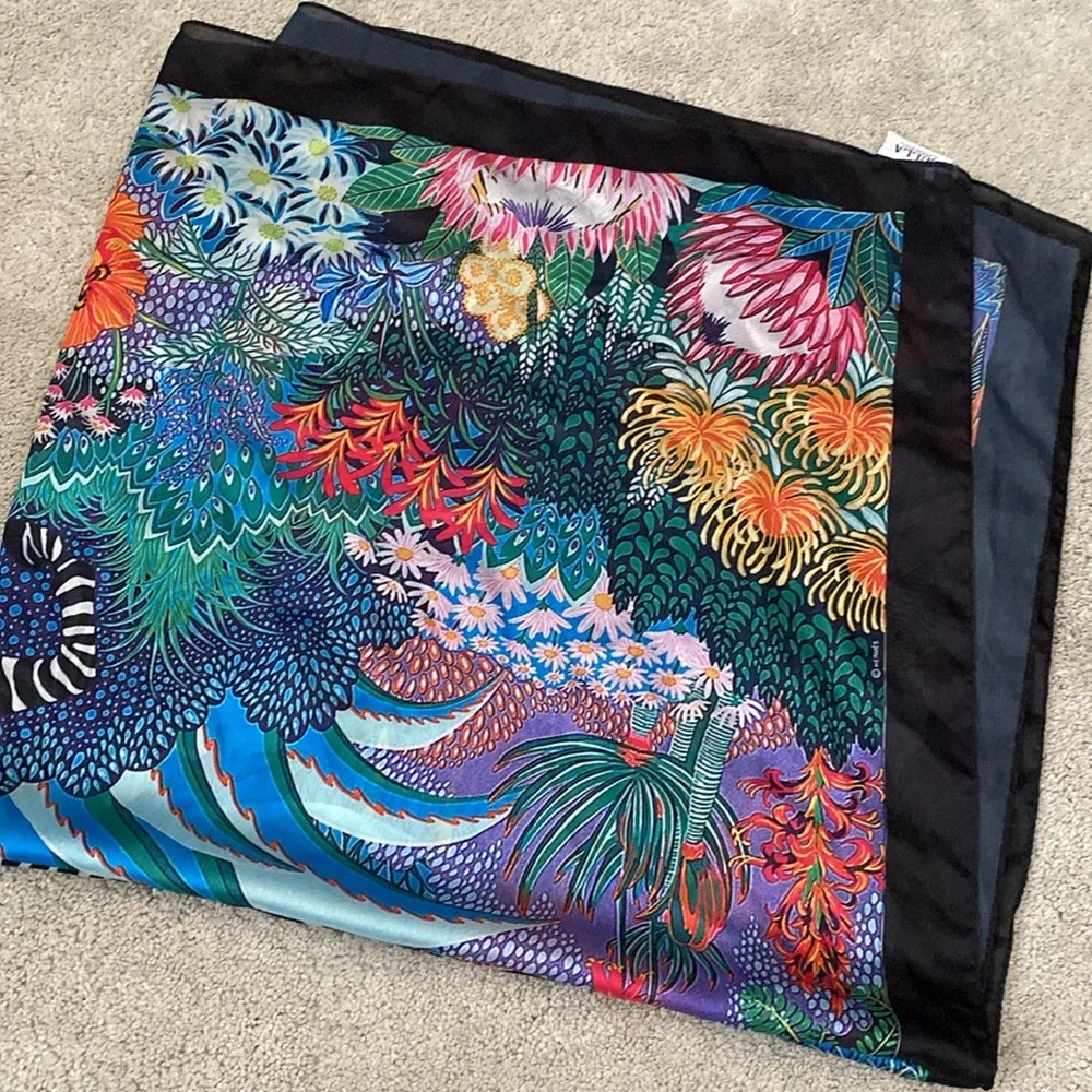LULLA Collection Vibrant Poly Silk Zebra Floral Print Scarf colorful‎